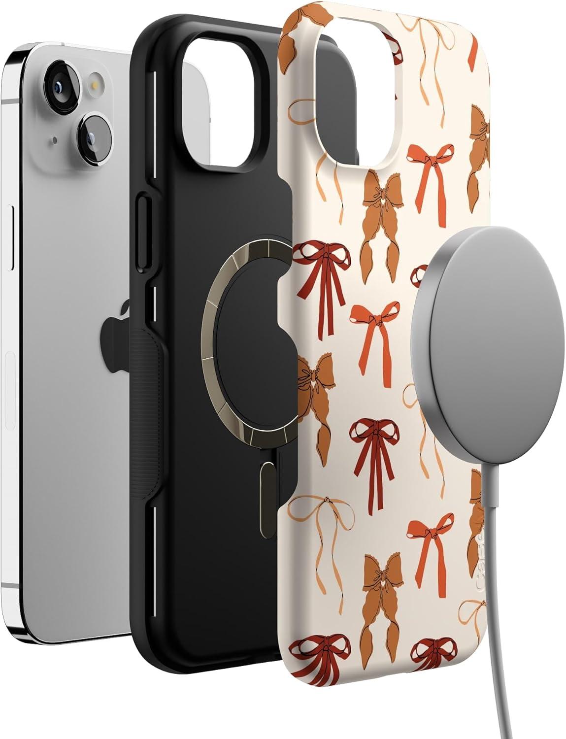 imageCasely iPhone 13 Mini Case Fall Girlie Pumpkin Spice Bows Compatible with MagSafe Bold Protective Design