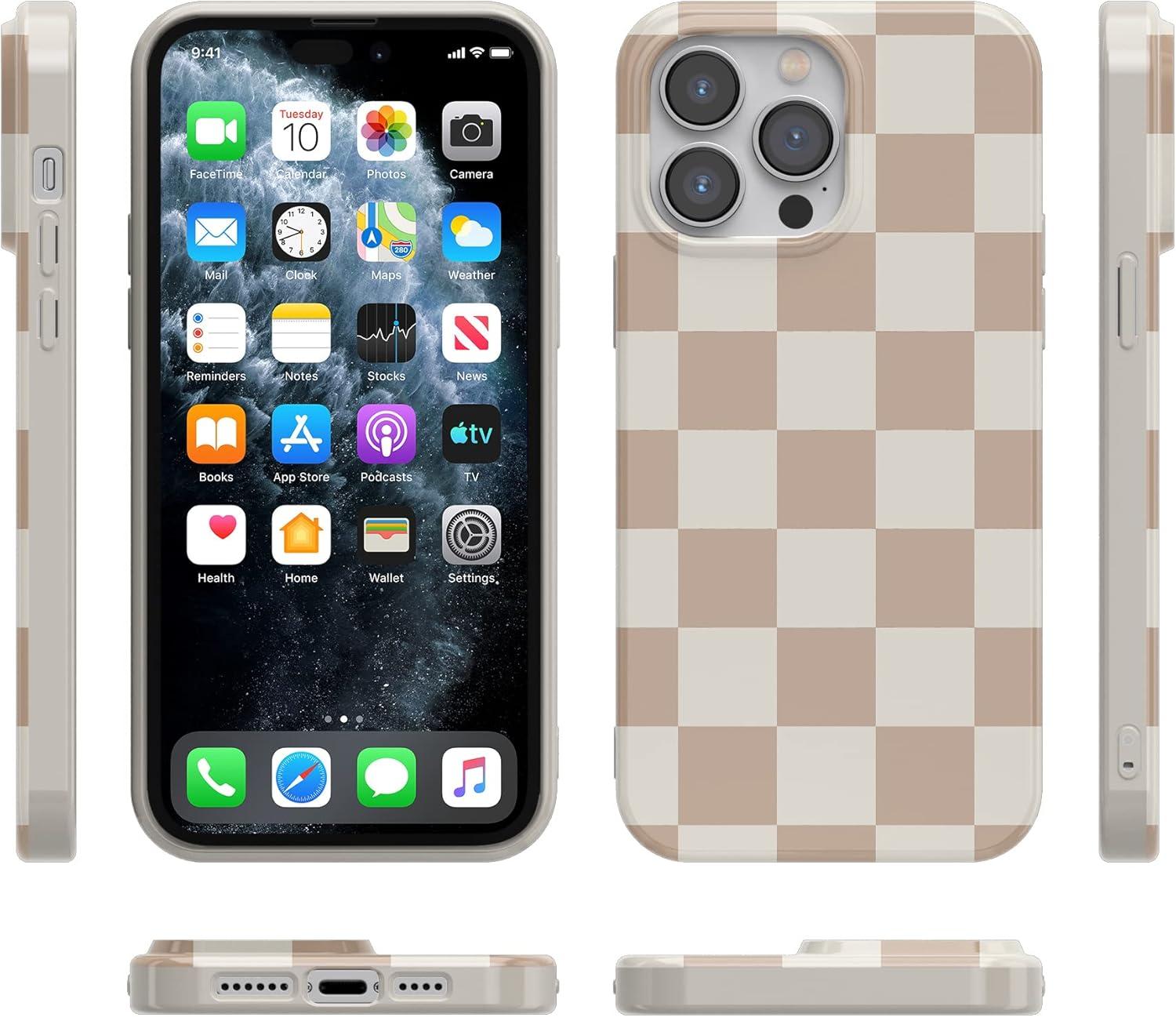 imageCasely iPhone 13 Pro Case Compatible with MagSafe Flower Patch Girly Floral CaseFit Check Neutral Checker