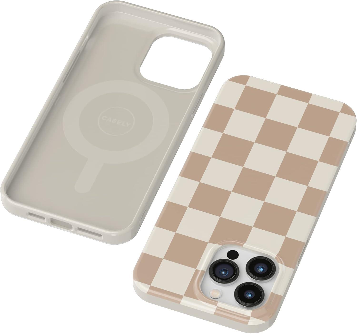 imageCasely iPhone 13 Pro Case Compatible with MagSafe Flower Patch Girly Floral CaseFit Check Neutral Checker