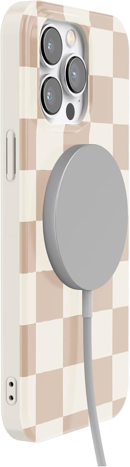 imageCasely iPhone 13 Pro Case Compatible with MagSafe Flower Patch Girly Floral CaseFit Check Neutral Checker