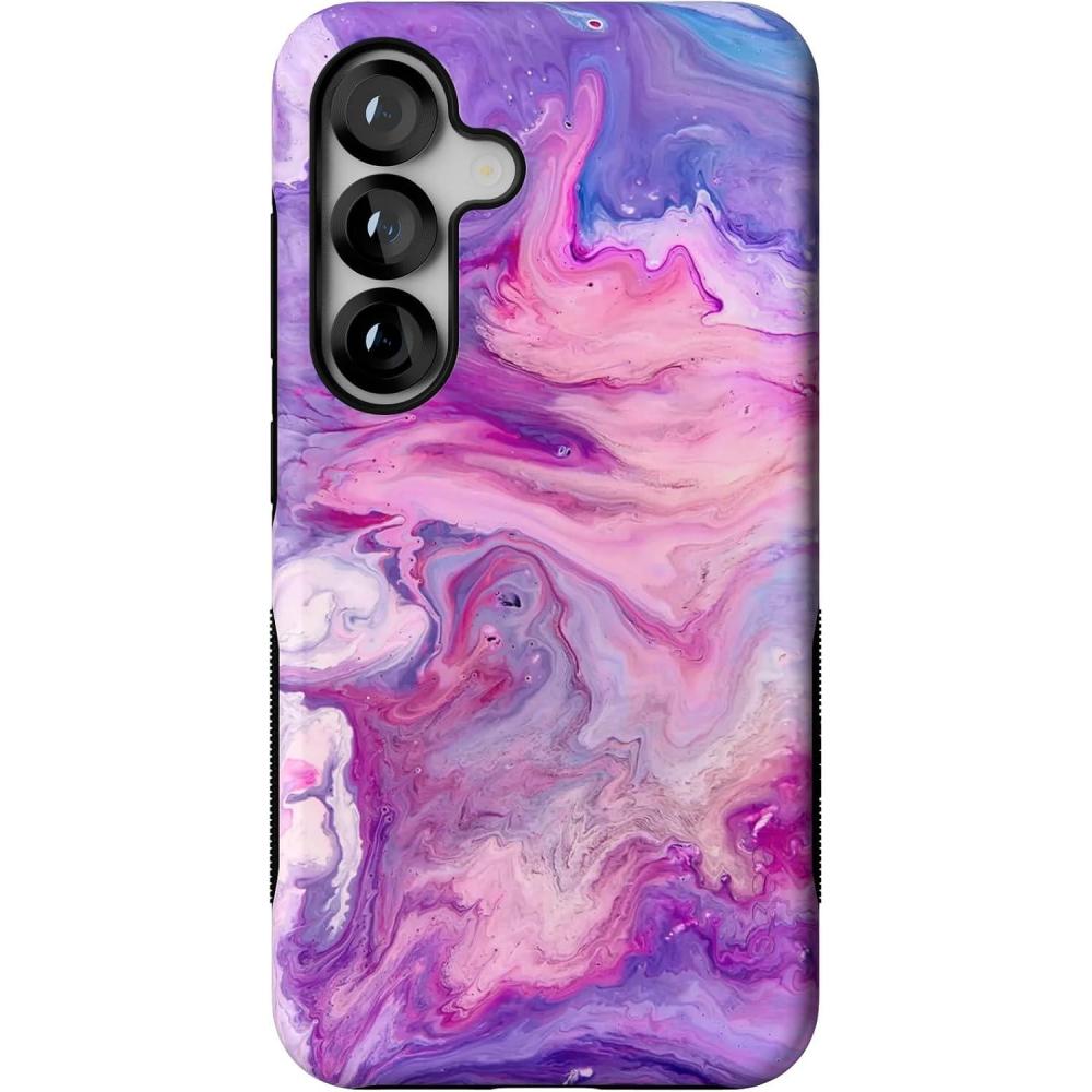 imageCasely Galaxy S25 Case Oasis Pura Vida Floral Compatible with MagSafe Bold Protective DesignTie Dying Over You Purple Marble
