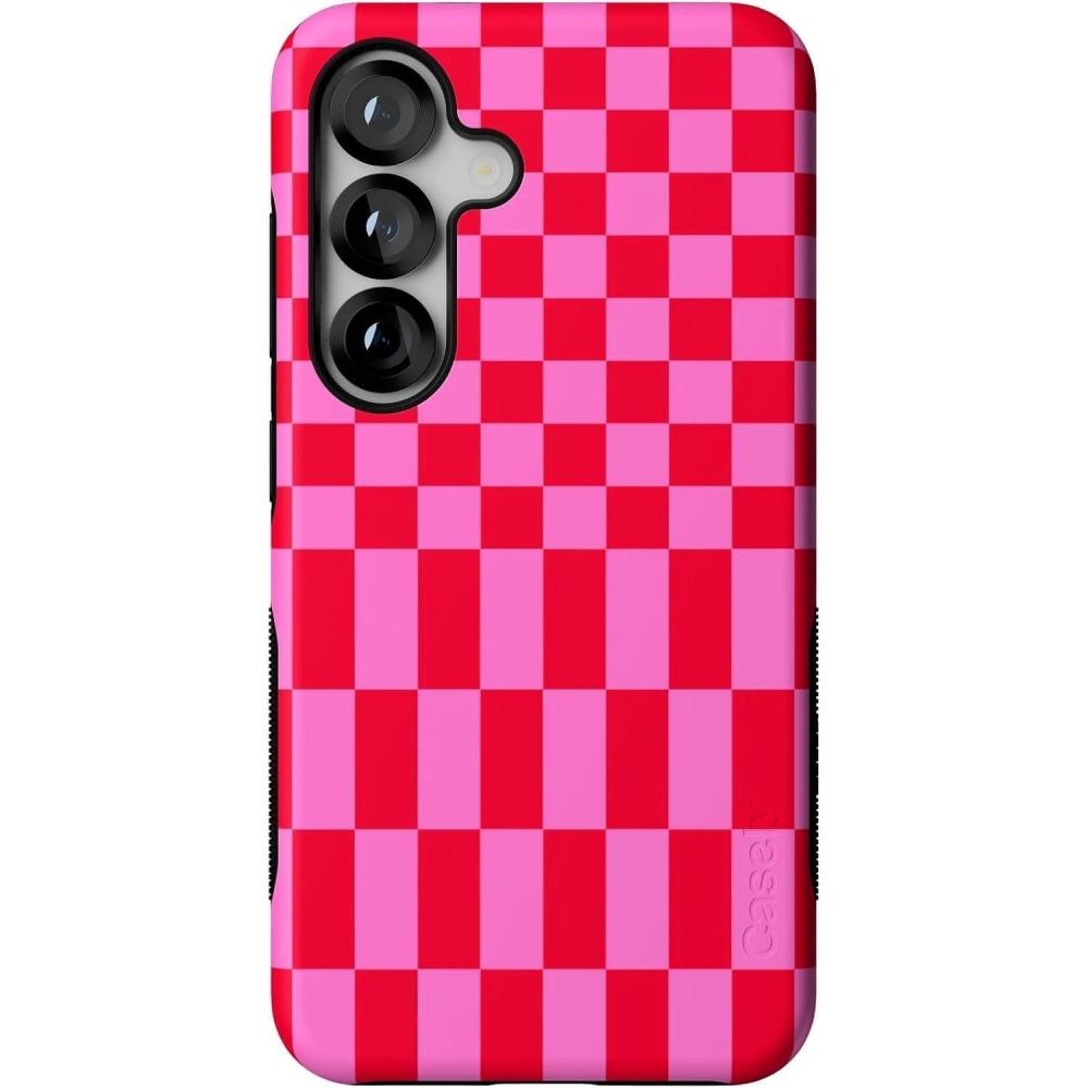 imageCasely Galaxy S25 Case  Oasis  Pura Vida Floral  Compatible with MagSafe  Bold Protective DesignVibe Check  Pink Checkerboard