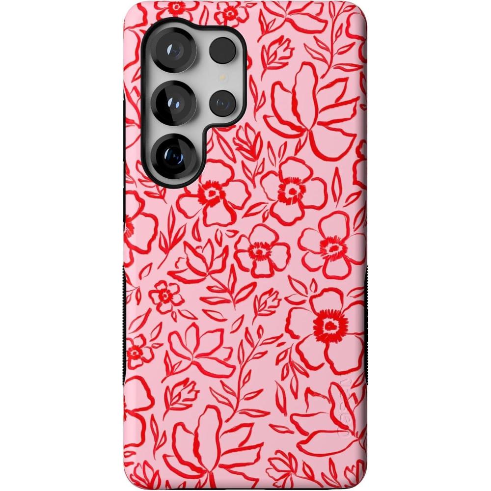 imageCasely Galaxy S25 Ultra Case Chateau Pups French Dog Compatible with MagSafe Bold Protective DesignBlush Garden Floral Doodle