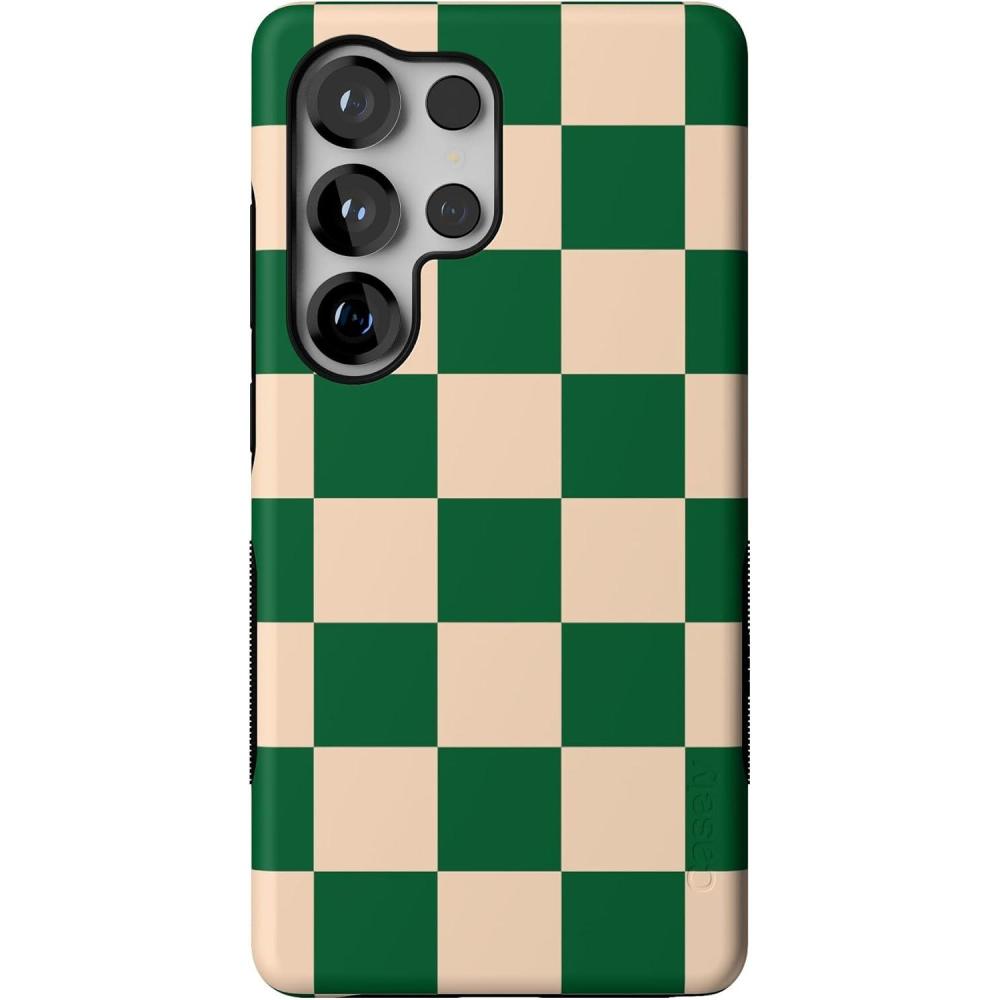 imageCasely Galaxy S25 Ultra Case  Chateau Pups  French Dog  Compatible with MagSafe  Bold Protective DesignFit Check  Green Checkerboard