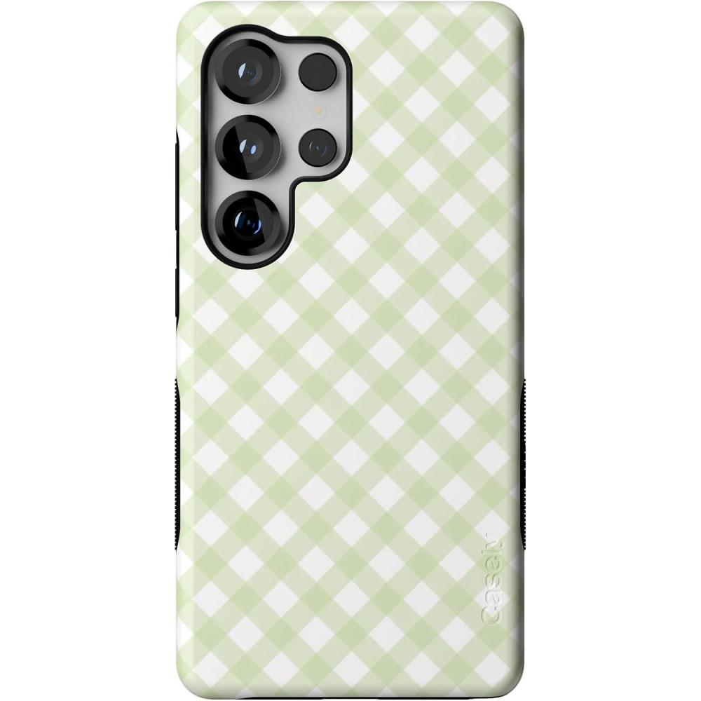 imageCasely Galaxy S25 Ultra Case  Chateau Pups  French Dog  Compatible with MagSafe  Bold Protective DesignMint Lattice  Sunday Best  Green Gingham