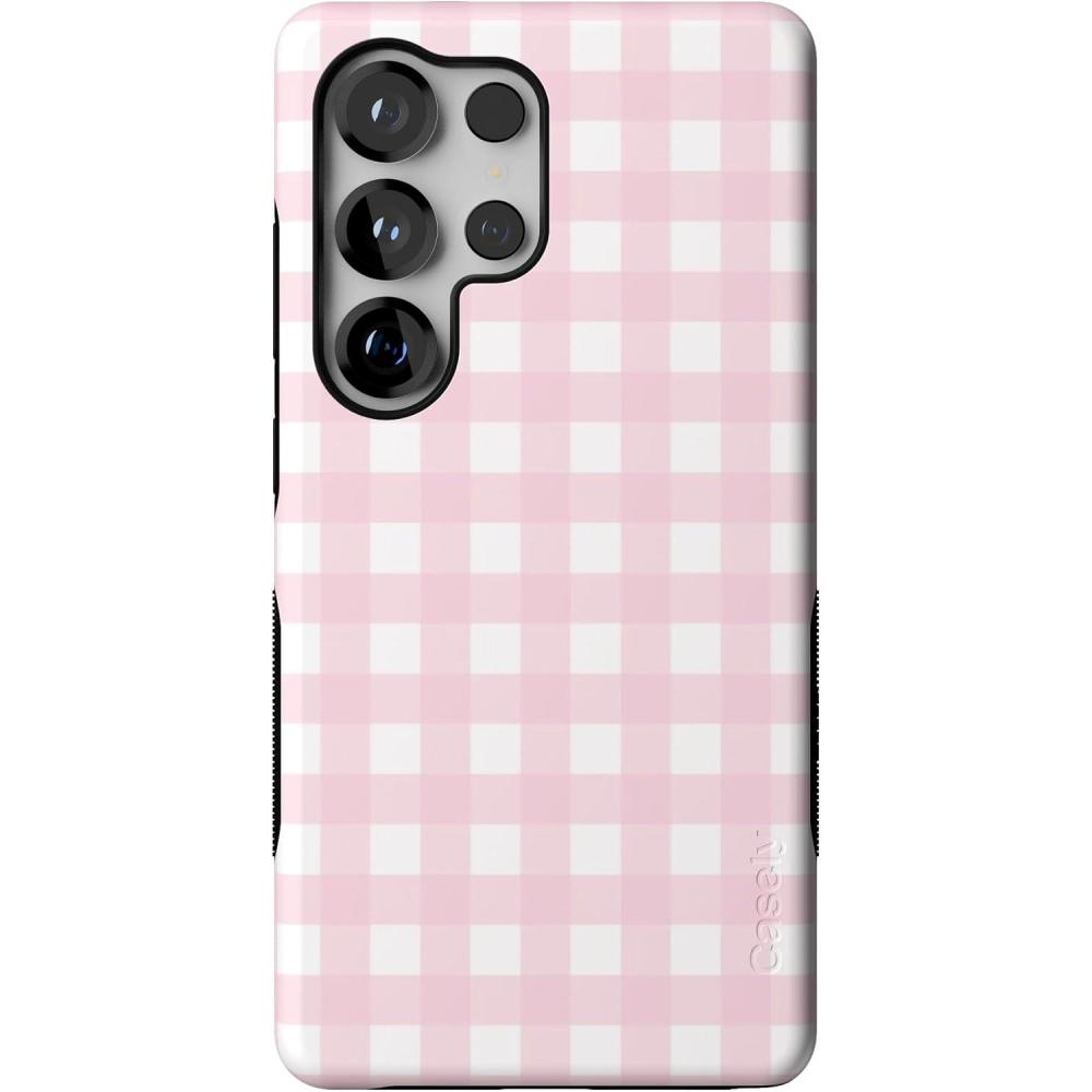 imageCasely Galaxy S25 Ultra Case  Chateau Pups  French Dog  Compatible with MagSafe  Bold Protective DesignPink Plaid  Sunday Best