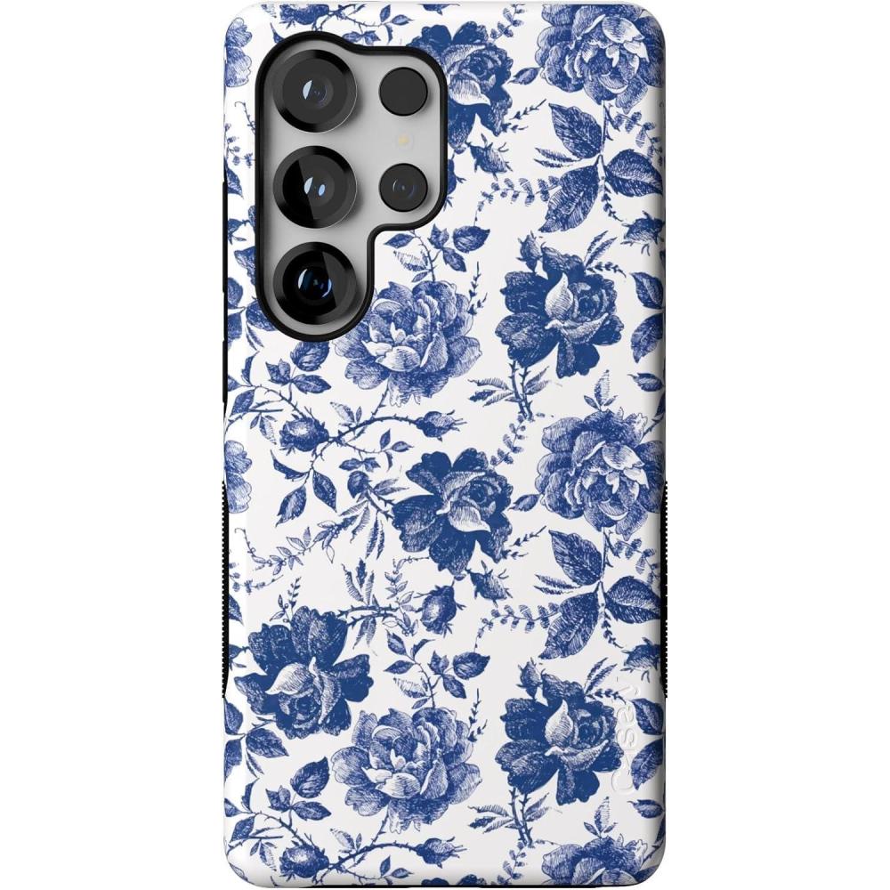 imageCasely Galaxy S25 Ultra Case  Chateau Pups  French Dog  Compatible with MagSafe  Bold Protective DesignRose to Fame  Blue  White Rose Floral