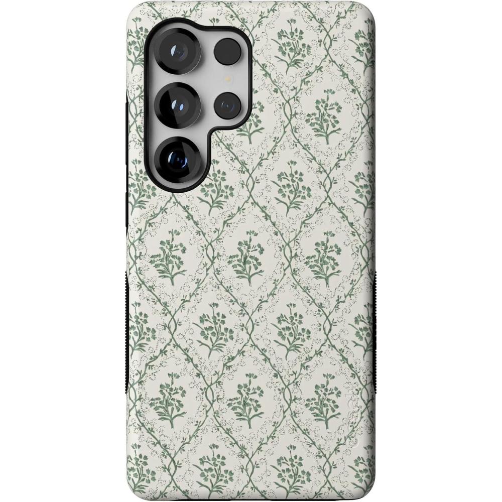 imageCasely Galaxy S25 Ultra Case  Chateau Pups  French Dog  Compatible with MagSafe  Bold Protective DesignSage Tapestry  Floral Vines