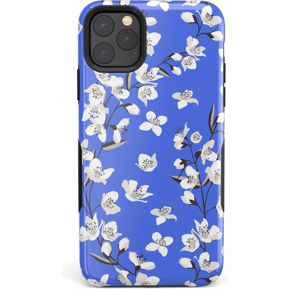 imageCasely iPhone 11 Pro Case  Flower My World  Ocean Blue Floral  Bold Protective DesignBlue Cherry Blossom Floral
