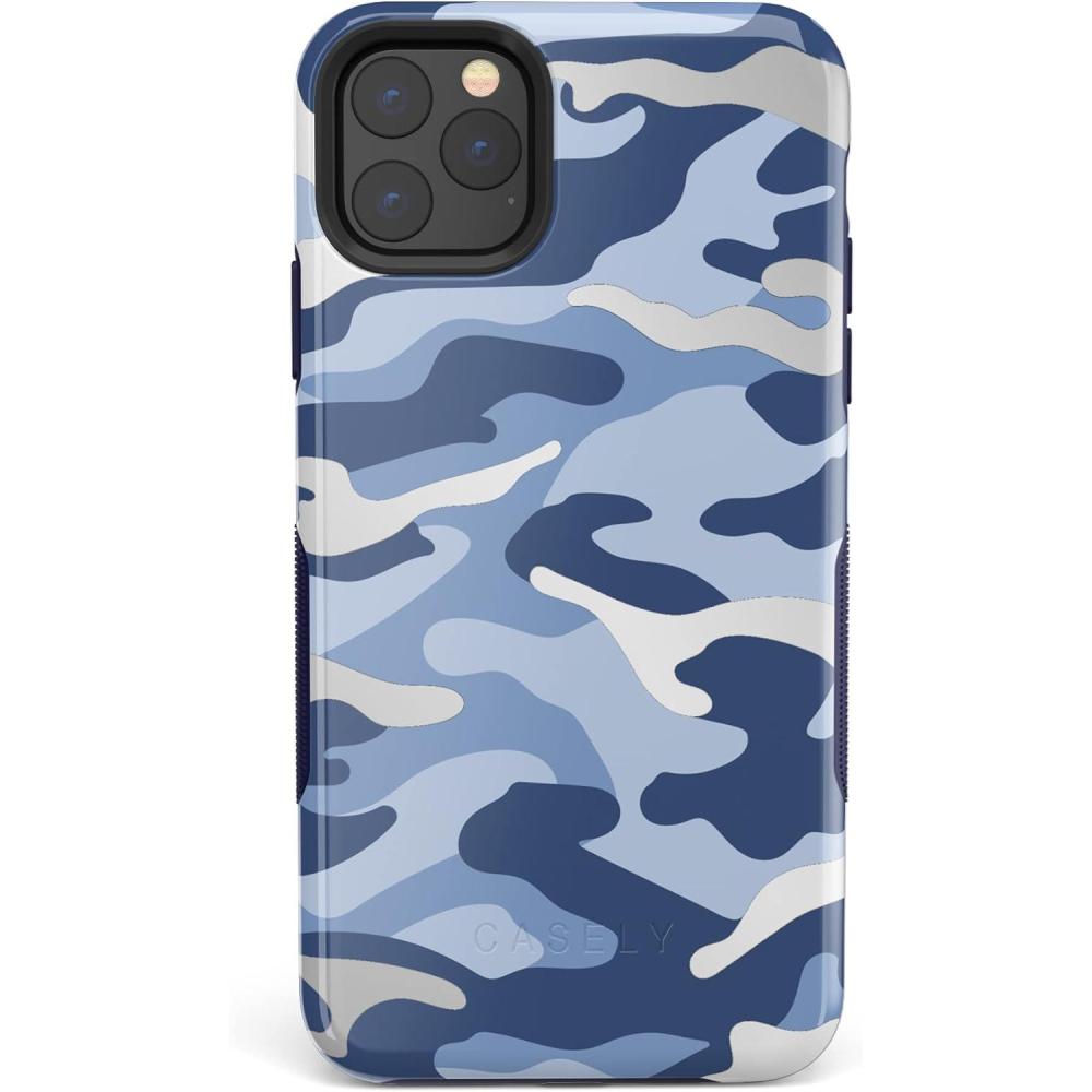 imageCasely iPhone 11 Pro Case  Flower My World  Ocean Blue Floral  Bold Protective DesignIn Formation  Metallic Blue Camo