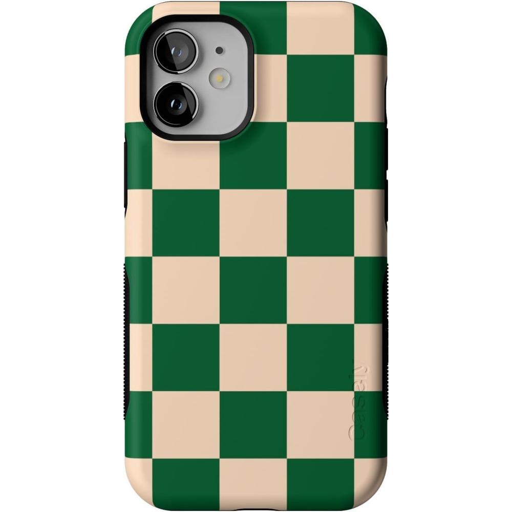 imageCasely iPhone 12 Mini Case  Viva La Vida  Frida Kahlo Collage  Compatible with MagSafe  Bold Protective DesignFit Check  Green Checkerboard