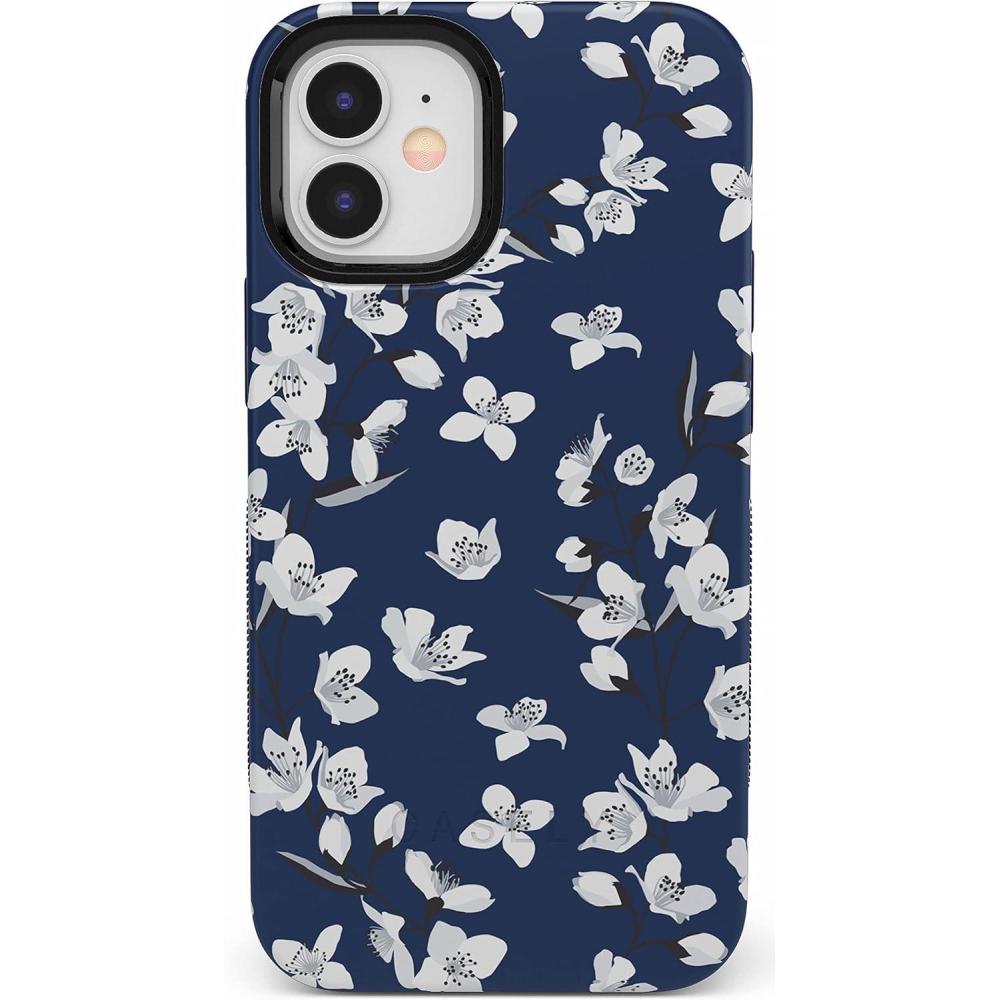 imageCasely iPhone 12 Mini Case  Viva La Vida  Frida Kahlo Collage  Compatible with MagSafe  Bold Protective DesignFloral Forest  Navy Cherry Blossom Floral