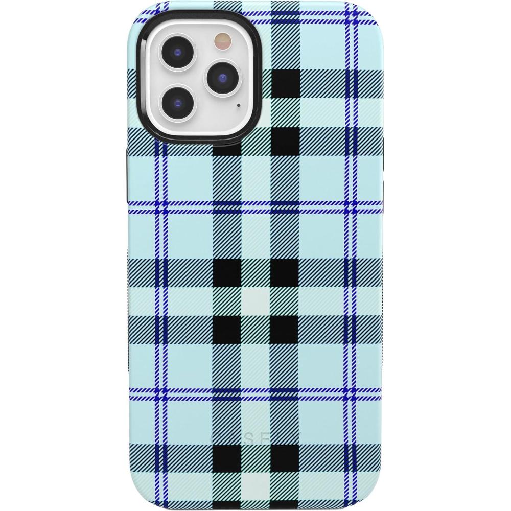 imageCasely iPhone 1212 Pro Case  Tropical Dreams  Pura Vida  Compatible with MagSafe  Bold Protective DesignAs if  Light Blue Plaid