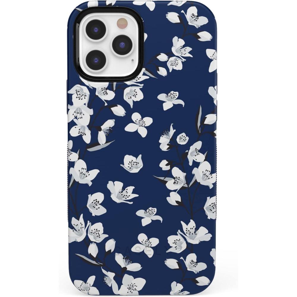 imageCasely iPhone 1212 Pro Case  Tropical Dreams  Pura Vida  Compatible with MagSafe  Bold Protective DesignNavy Cherry Blossom Floral