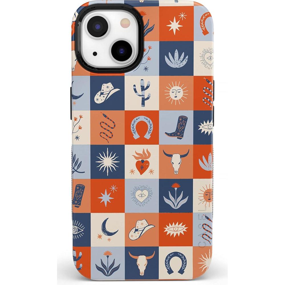 imageCasely iPhone 13 Case  Field of Flowers  Pastel Floral  Compatible with MagSafe  Bold Protective DesignDirt Road Chic  Western Squares