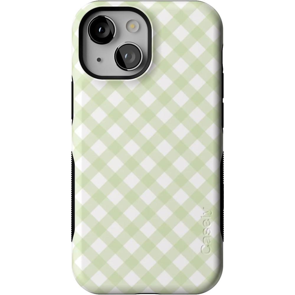 imageCasely iPhone 13 Case  Field of Flowers  Pastel Floral  Compatible with MagSafe  Bold Protective DesignMint Lattice  Sunday Best  Green Gingham