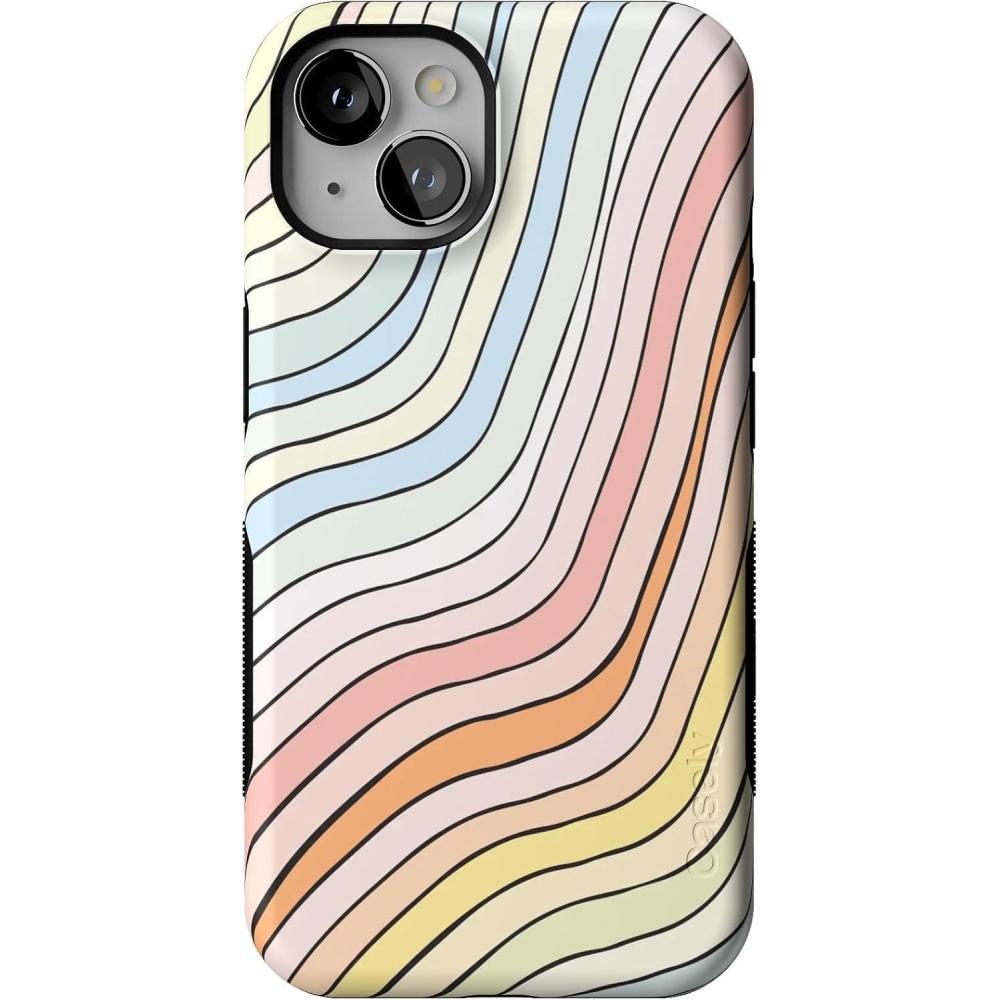 imageCasely iPhone 13 Case  Field of Flowers  Pastel Floral  Compatible with MagSafe  Bold Protective DesignRide The Wave  Pastel Rainbow Lined