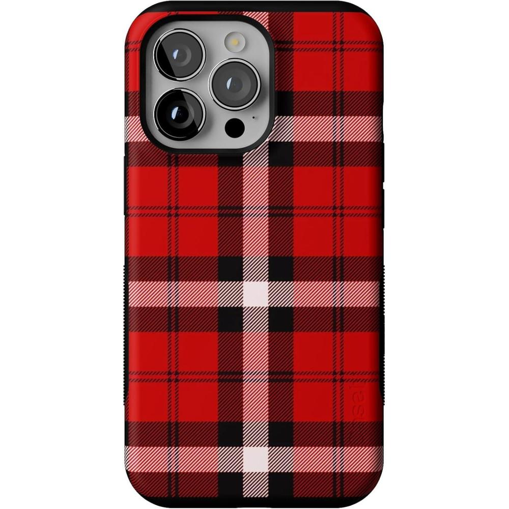 imageCasely iPhone 13 Pro Case  Ride The Wave  Pastel Rainbow Lined  Compatible with MagSafe  Bold Protective DesignAs if Red Plaid