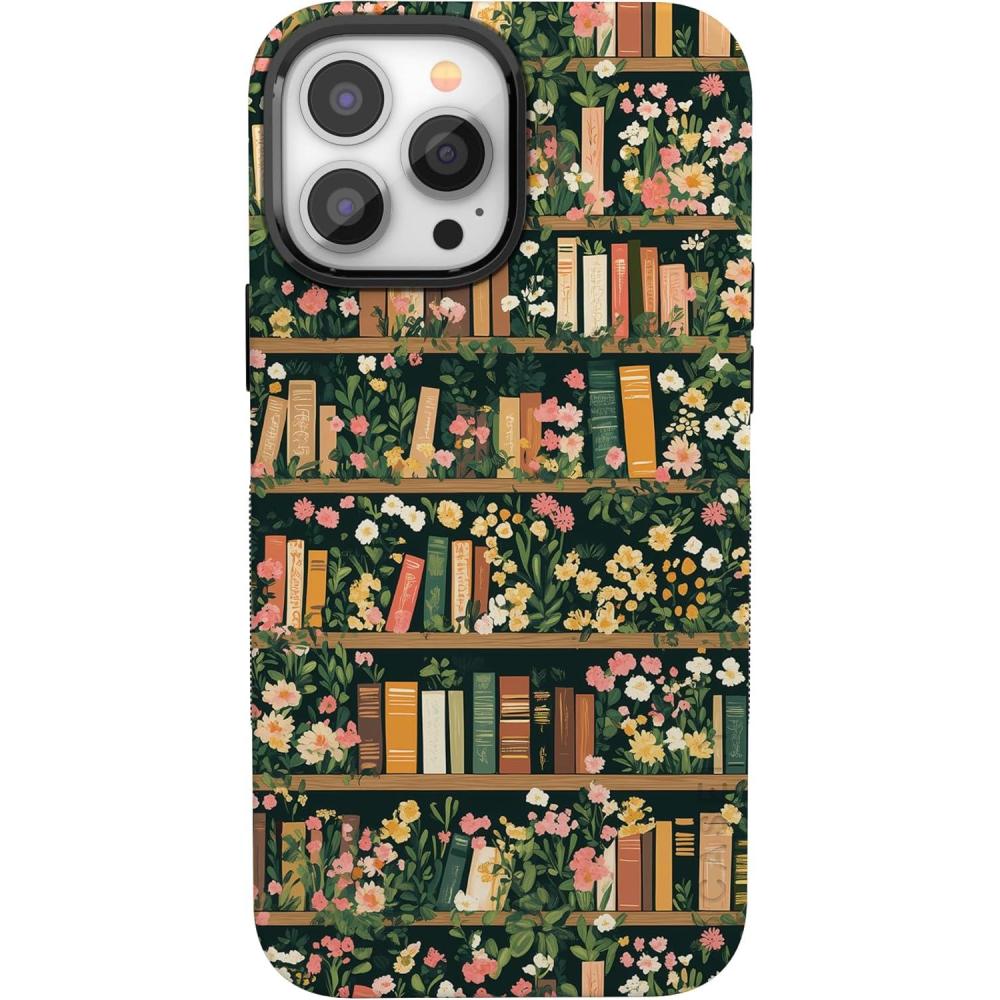 imageCasely iPhone 13 Pro Case  Ride The Wave  Pastel Rainbow Lined  Compatible with MagSafe  Bold Protective DesignBook Nook  Floral Library