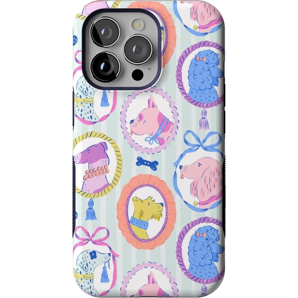 imageCasely iPhone 13 Pro Case  Ride The Wave  Pastel Rainbow Lined  Compatible with MagSafe  Bold Protective DesignChateau Pups  French Dog