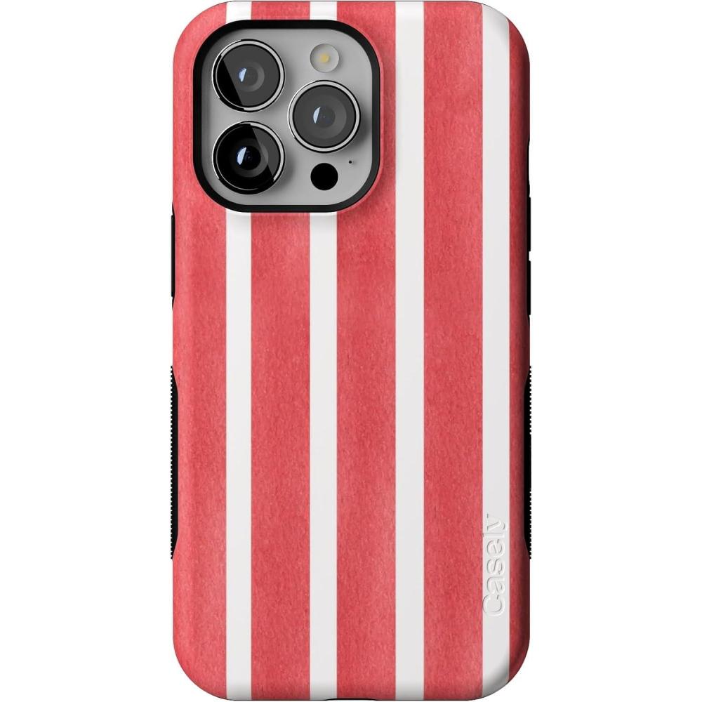 imageCasely iPhone 13 Pro Case  Ride The Wave  Pastel Rainbow Lined  Compatible with MagSafe  Bold Protective DesignEast Coast Summer  Red Stripes