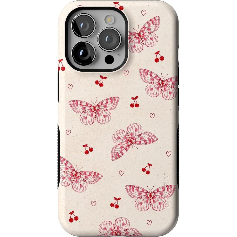 imageCasely iPhone 13 Pro Case  Ride The Wave  Pastel Rainbow Lined  Compatible with MagSafe  Bold Protective DesignHeart Flutters  Butterfly