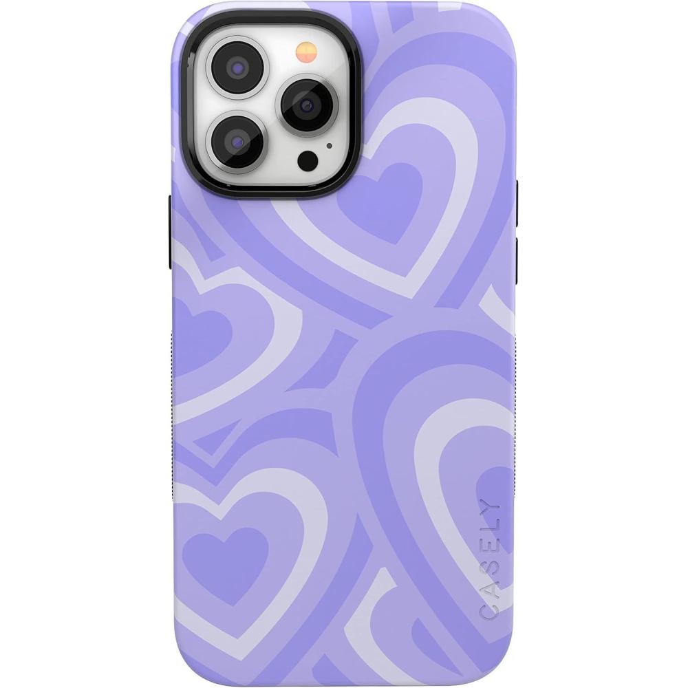 imageCasely iPhone 13 Pro Case  Ride The Wave  Pastel Rainbow Lined  Compatible with MagSafe  Bold Protective DesignLove Song  Lavender Heart