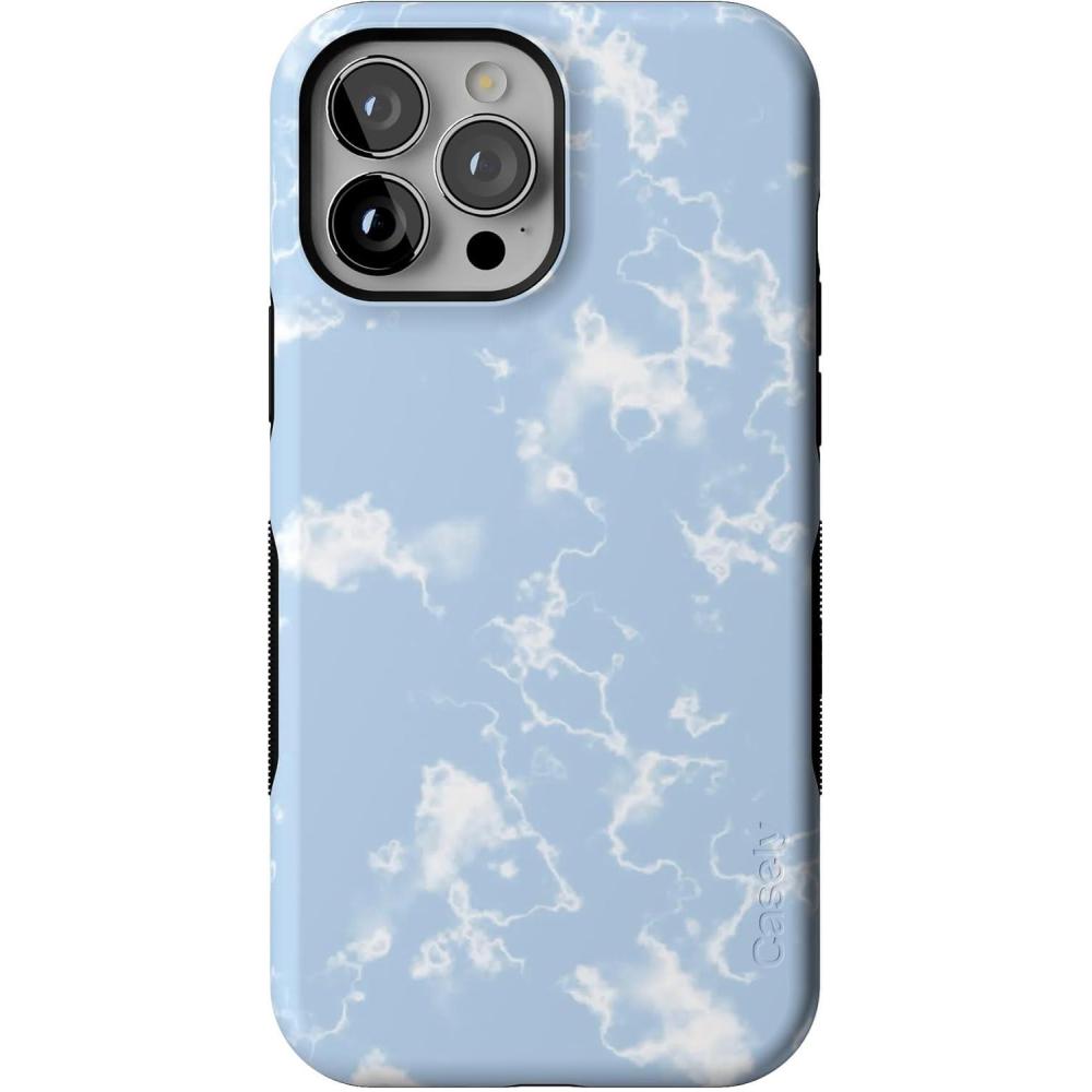 imageCasely iPhone 13 Pro Case  Ride The Wave  Pastel Rainbow Lined  Compatible with MagSafe  Bold Protective DesignMarble Clouds  Light Blue Skies