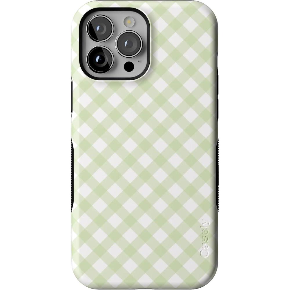 imageCasely iPhone 13 Pro Case  Ride The Wave  Pastel Rainbow Lined  Compatible with MagSafe  Bold Protective DesignMint Lattice  Sunday Best  Green Gingham