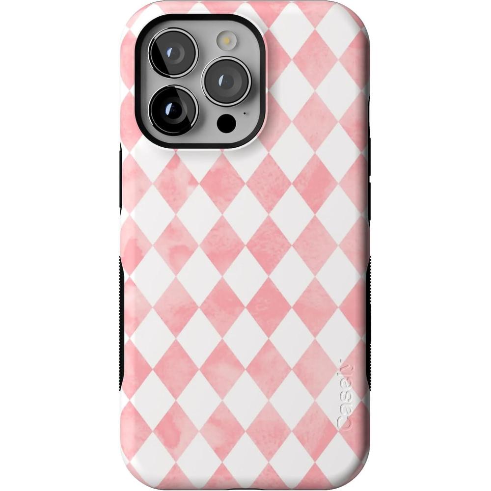 imageCasely iPhone 13 Pro Case  Ride The Wave  Pastel Rainbow Lined  Compatible with MagSafe  Bold Protective DesignQueen of Diamonds  Pink Watercolor