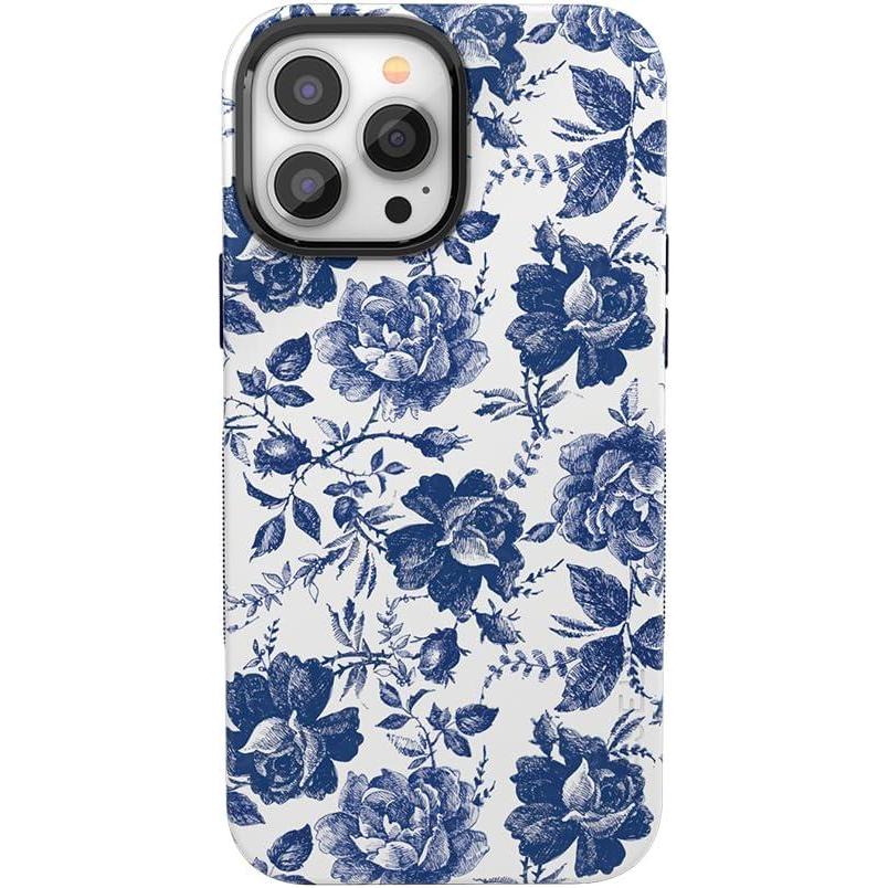 imageCasely iPhone 13 Pro Case  Ride The Wave  Pastel Rainbow Lined  Compatible with MagSafe  Bold Protective DesignRose to Fame  Blue  White Rose Floral