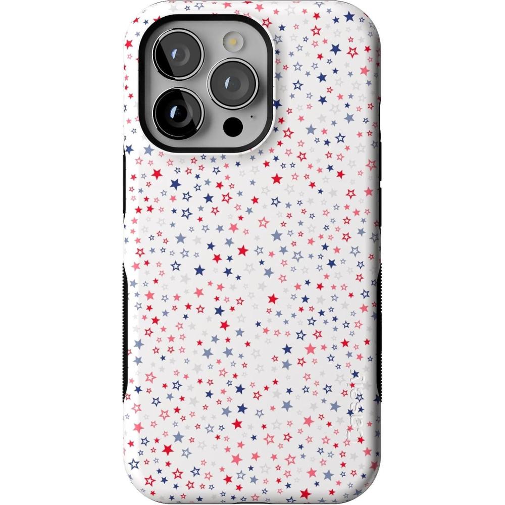 imageCasely iPhone 13 Pro Case  Ride The Wave  Pastel Rainbow Lined  Compatible with MagSafe  Bold Protective DesignSeeing Stars  Red  White  Blue