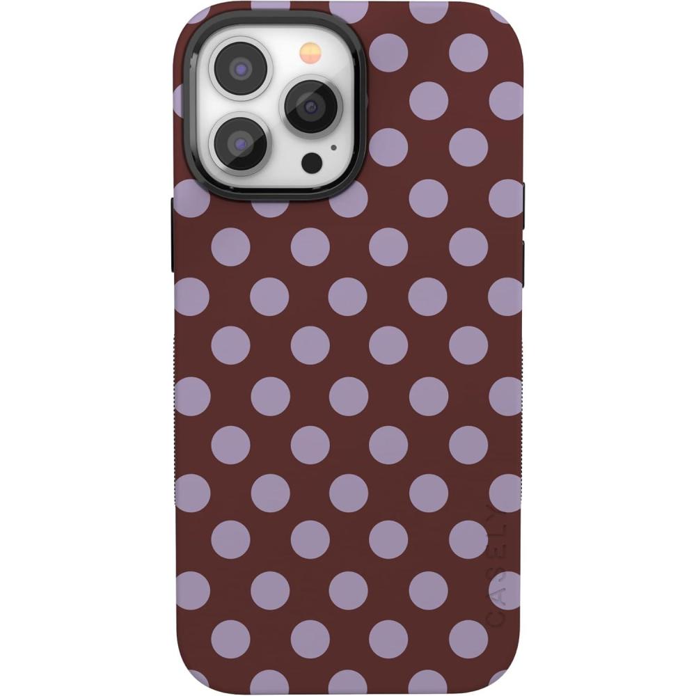 imageCasely iPhone 13 Pro Case  Ride The Wave  Pastel Rainbow Lined  Compatible with MagSafe  Bold Protective DesignSpotted in SoHo  Burgundy Polka Dot