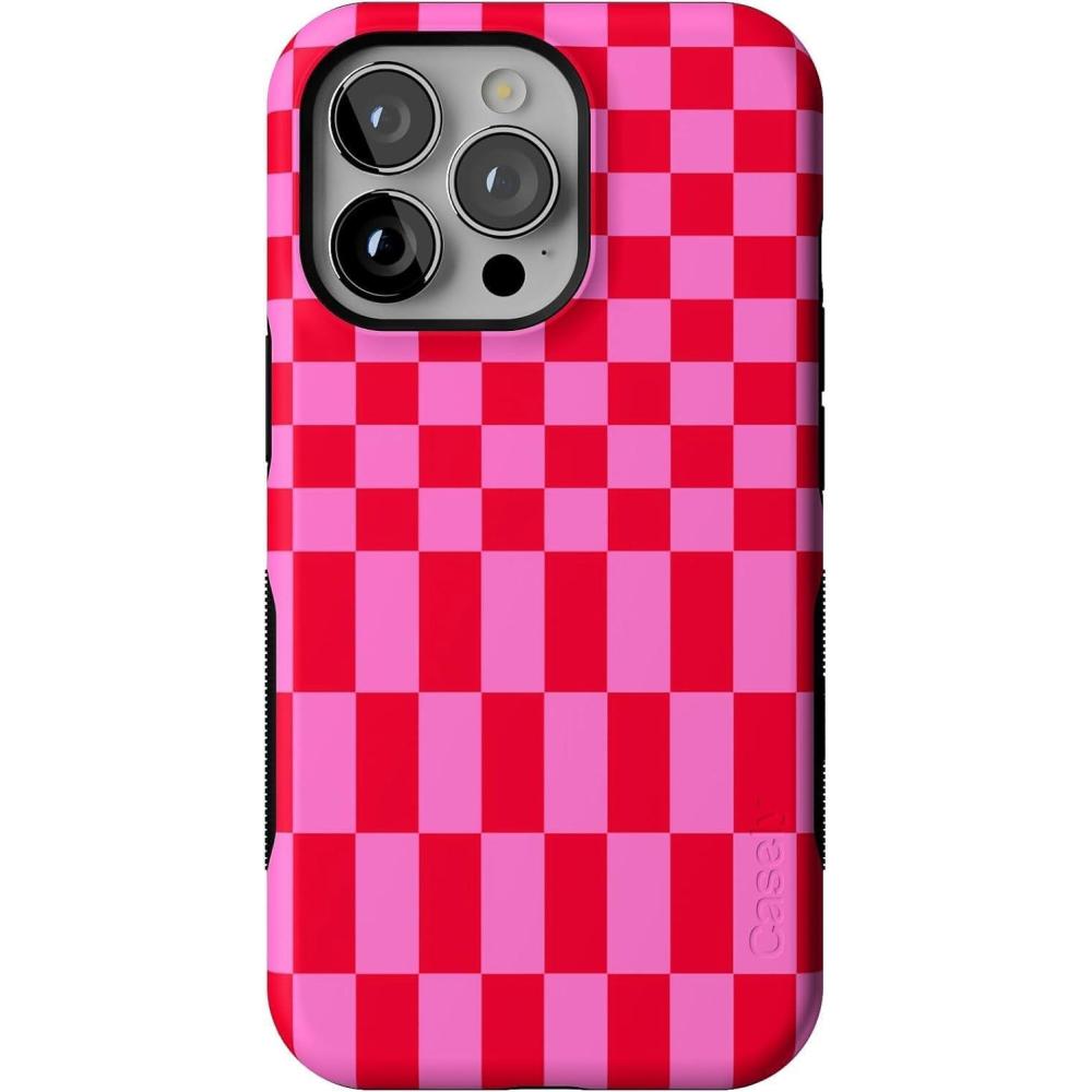 imageCasely iPhone 13 Pro Case  Ride The Wave  Pastel Rainbow Lined  Compatible with MagSafe  Bold Protective DesignVibe Check  Pink Checkerboard