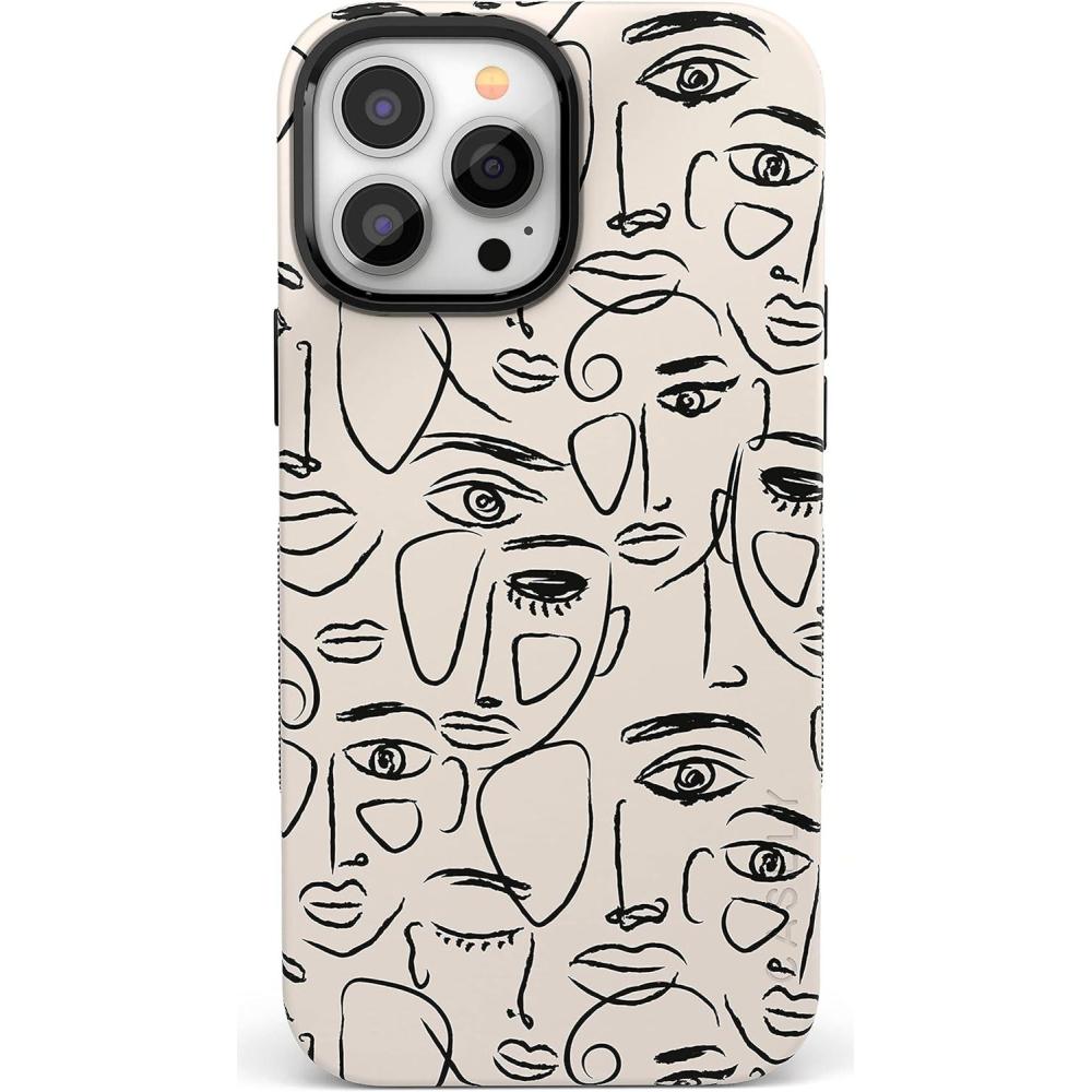 imageCasely iPhone 13 Pro Case  Ride The Wave  Pastel Rainbow Lined  Compatible with MagSafe  Bold Protective DesignWere All Human  Minimal Face Art