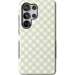 Casely Galaxy S25 Ultra Case | Chateau Pups | French Dog | Compatible with MagSafe | Bold Protective Design(Mint Lattice | Sunday Best | Green Gingham)