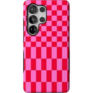 Casely Galaxy S25 Ultra Case | Chateau Pups | French Dog | Compatible with MagSafe | Bold Protective Design(Vibe Check | Pink Checkerboard)