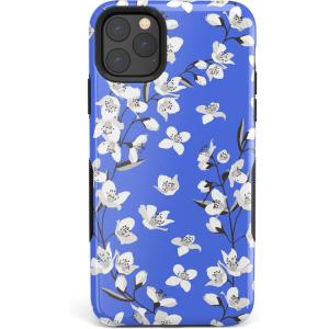 Casely iPhone 11 Pro Case | Flower My World | Ocean Blue Floral | Bold Protective Design(Blue Cherry Blossom Floral)