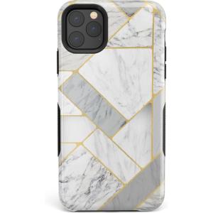 Casely iPhone 11 Pro Case | Flower My World | Ocean Blue Floral | Bold Protective Design(Geo White and Gold Marble)