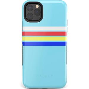 Casely iPhone 11 Pro Case | Flower My World | Ocean Blue Floral | Bold Protective Design(Teal Rainbow Stripes Color Block)