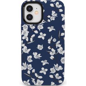 Casely iPhone 12 Mini Case | Viva La Vida | Frida Kahlo Collage | Compatible with MagSafe | Bold Protective Design(Floral Forest | Navy Cherry Blossom Floral)