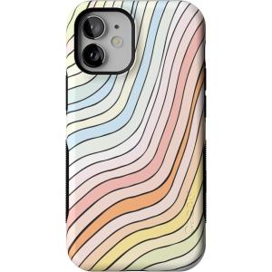Casely iPhone 12 Mini Case | Viva La Vida | Frida Kahlo Collage | Compatible with MagSafe | Bold Protective Design(Ride The Wave | Pastel Rainbow Lined)