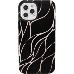 Casely iPhone 12/12 Pro Case | Tropical Dreams | Pura Vida | Compatible with MagSafe | Bold Protective Design(13 Black and Gold Metallic Waves)