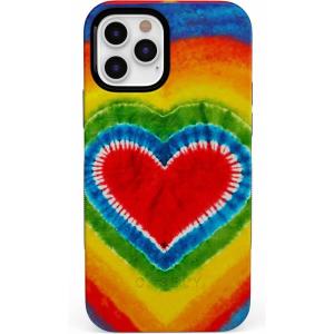 Casely iPhone 12/12 Pro Case | Tropical Dreams | Pura Vida | Compatible with MagSafe | Bold Protective Design(I Heart Tie Dye | Rainbow Heart)