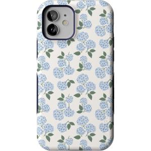 Casely iPhone 12/12 Pro Case | Tropical Dreams | Pura Vida | Compatible with MagSafe | Bold Protective Design(Nantucket Cottage | Blue Hydrangea)