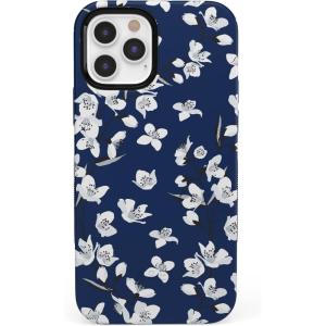 Casely iPhone 12/12 Pro Case | Tropical Dreams | Pura Vida | Compatible with MagSafe | Bold Protective Design(Navy Cherry Blossom Floral)