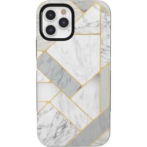 Casely iPhone 12/12 Pro Case | Tropical Dreams | Pura Vida | Compatible with MagSafe | Bold Protective Design(Sharp Lines | Geo White and Gold Marble)