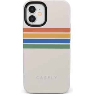 Casely iPhone 12/12 Pro Case | Tropical Dreams | Pura Vida | Compatible with MagSafe | Bold Protective Design(Totally Groovy | Rainbow Stripes Color Block)