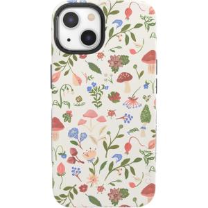 Casely iPhone 13 Case | Field of Flowers | Pastel Floral | Compatible with MagSafe | Bold Protective Design(Garden Party | Mushroom Floral)