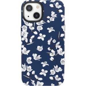 Casely iPhone 13 Case | Field of Flowers | Pastel Floral | Compatible with MagSafe | Bold Protective Design(Navy Cherry Blossom Floral)